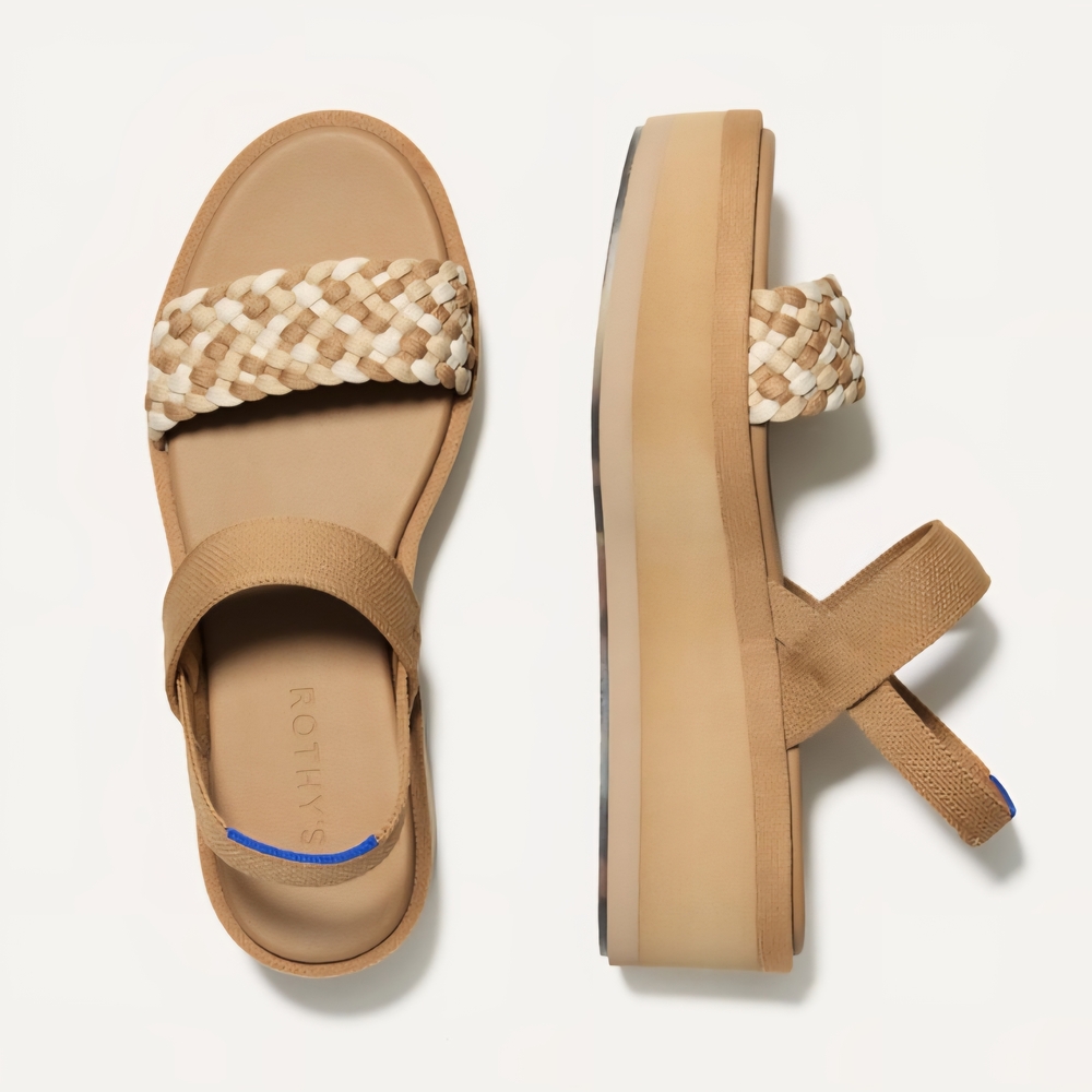 Rothy's Tan and Cream Platform Sandals Sz 9.5